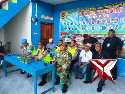 pengamanan pertandingan Final Turnamen Sepak bola Rukun kaya cup tahun 2026 Desa Puliharjo Kec. Pur