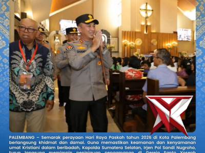 Kapolda Sumatera Selatan Irjen Pol Sandi Nugroho meninjau langsung pengamanan puncak perayaan Paskah