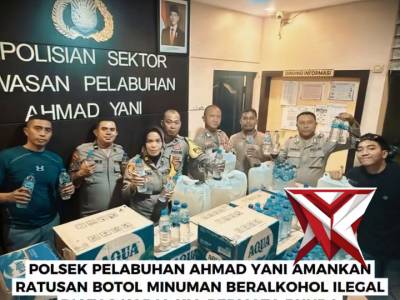 POLSEK PELABUHAN AHMAD YANI AMANKAN RATUSAN BOTOL MINUMAN BERALKOHOL ILEGAL DIATAS KAPAL KM. P