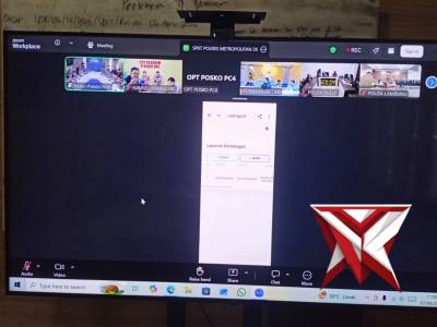 Pelaksanaan vidcon kegiatan Pelatihan Sistem Pendukung Komunikasi Laporan Polisi dan Laporan Operato