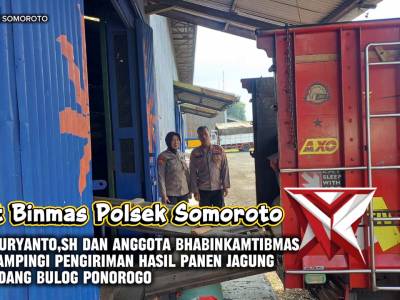 POLSEK SOMOROTO MENGIRIM HASIL PANEN JAGUNG KE GUDANG BULOG PONOROGO