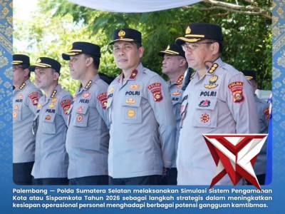 Wakapolda sumsel memimpin langsung jalannya simulasi Sistem Pengamanan Kota (Sispamkota) 2026