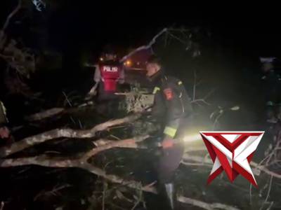 Giat anggota polres Mura, membersihkan pohon tumbang d jalan..C6 - PoliceTube