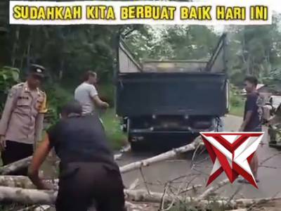 ?Gerak Cepat Polsek Muara Beliti Polres Musi Rawas Evakuasi Pohon Tumbang di Jalinsum