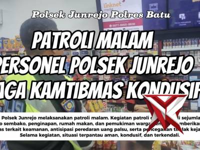Patroli Malam Personel Polsek Junrejo Jaga Kamtibmas Kondusif