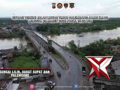 Situasi terkini jalan lintas timur palembang jambi km.220 pada minggu 29 maret 2026 terpantau ramai
