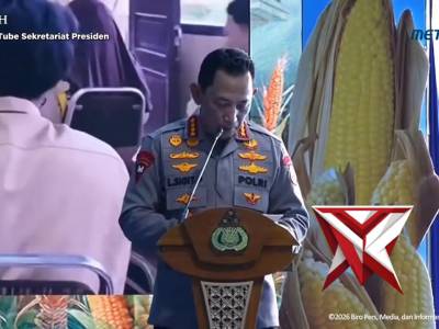 Dalam acara panen raya jagung serentak dan groundbreaking 10 gudang ketahanan pangan Polri