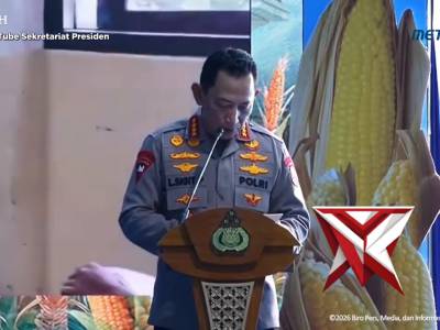 Dalam acara panen raya jagung serentak dan groundbreaking 10 gudang ketahanan pangan Polri
