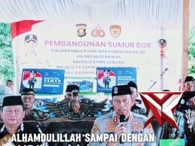 PERESMIAN SUMUR BOR SERENTAK OLEH KAPOLDA SUMSEL DILAKSANAKAN SECARA TERPUSAT DI MASJID AR-RAHMAN.