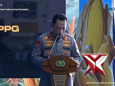 Dalam acara panen raya jagung serentak dan groundbreaking 10 gudang ketahanan pangan Polri