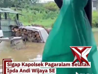 Sigap kapolsek Pagaralam selatan mendatangi lokasi banjir