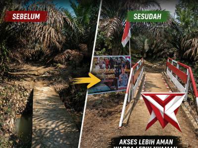 Satbrimob Polda Sumsel bakti sosial kepolisian melalui pembangunan Jembatan Merah Putih