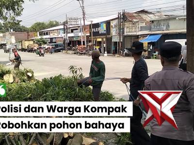 Gotong Royong Itu Keren, Polisi dan Warga Kompak Robohkan pohon berbahaya