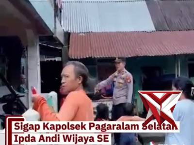 Sigap kapolsek Pagaralam selatan mendatangi lokasi banjir