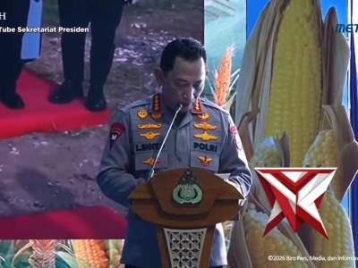 Dalam acara panen raya jagung serentak dan groundbreaking 10 gudang ketahanan pangan Polri