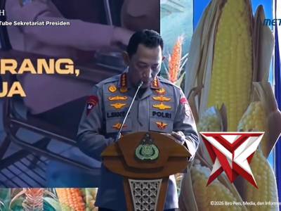 Dalam acara panen raya jagung serentak dan groundbreaking 10 gudang ketahanan pangan Polri