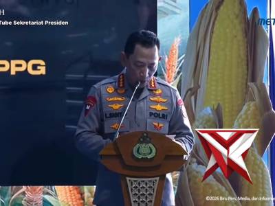 Dalam acara panen raya jagung serentak dan groundbreaking 10 gudang ketahanan pangan Polri