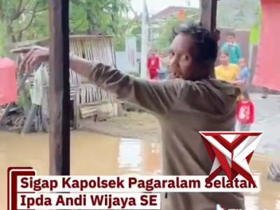 Sigap kapolsek Pagaralam selatan mendatangi lokasi banjir