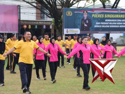 Senam Pagi Polres Singkawang dan Bhayangkari, Jaga Kebugaran demi Pelayanan Prima untuk Masyarakat