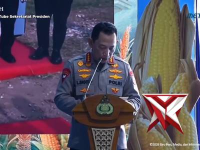 Dalam acara panen raya jagung serentak dan groundbreaking 10 gudang ketahanan pangan Polri