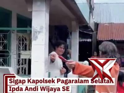 Sigap kapolsek Pagaralam selatan mendatangi lokasi banjir