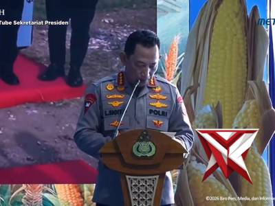 Dalam acara panen raya jagung serentak dan groundbreaking 10 gudang ketahanan pangan Polri