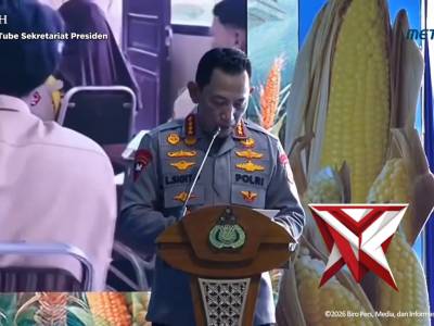 Dalam acara panen raya jagung serentak dan groundbreaking 10 gudang ketahanan pangan Polri