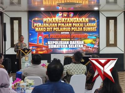 PENANDATANGANAN MOU PINJAM PAKAI LAHAN MAKO DIT POLAIRUD POLDA SUMSEL BERSAMA PT. PERTAMINA PERSERO