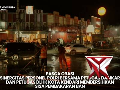 POLRESTA KENDARI BERSAMA DINAS LINGKUNGAN HIDUP DAN KEHUTANAN (DLHK) BEKERJASAMA MEMBERSIHKAN SISA P