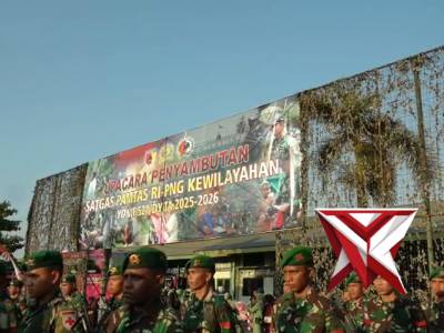 Upacara Penyambutan 450 Prajurit Satgas Pamtas RI&ndash;Papua Nugini Kewilayahan Yonif 521/Dadaha Yodha