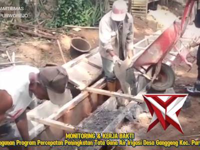 Bhabinkamtibmas Polsek Purworejo Monitoring Pembangunan Irigasi P3-TGAI di Desa Ganggeng